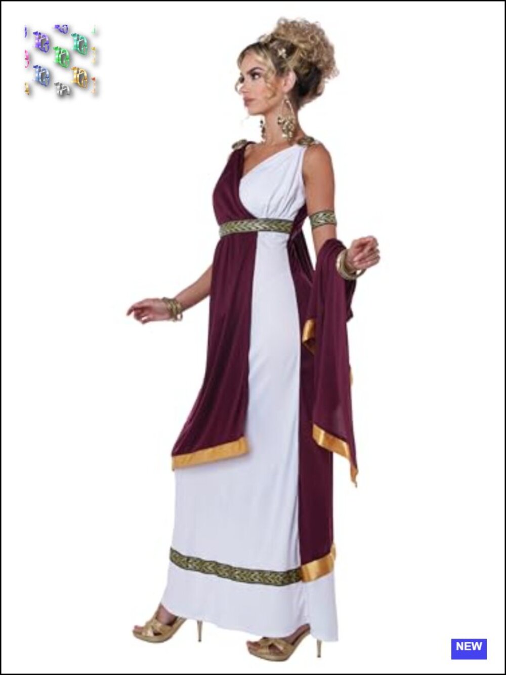 Roman Empress Costume Dress with Drape & Medallions Halloween Cosplay - Picture 3 of 6